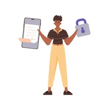 A man holds a contract or document in his hands. Data protection concept. Sma Stock Illustration