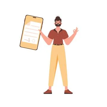 A man holds a contract or document in his hands. Data protection concept. Sma Stock Illustration