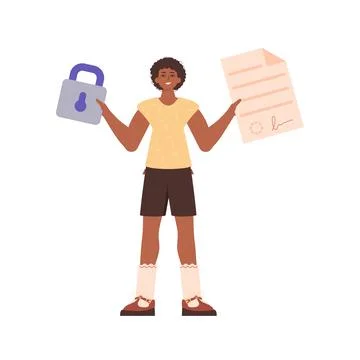 A man holds a contract or document in his hands. Smart contract concept. Data Stock Illustration