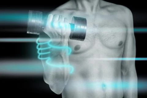 Man holds dumbbell Stock Photos
