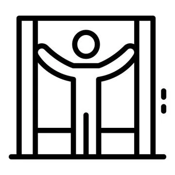 Man holds elevator doors icon, outline style Stock Illustration