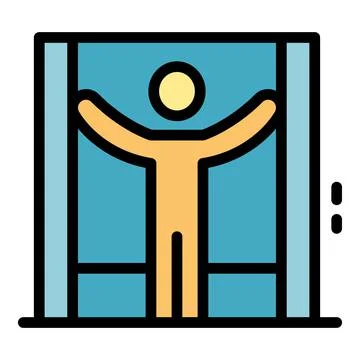Man holds elevator doors icon color outline vector イラスト素材