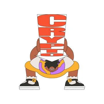 A man holds a falling cryptocurrency. funny character. Stock Illustration