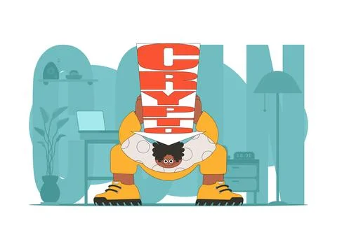 A man holds a falling cryptocurrency. funny character. Cryptocurrency and f.. Stock Illustration
