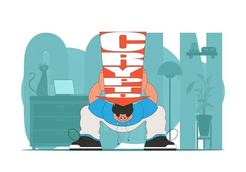 A man holds a falling cryptocurrency. funny character. Cryptocurrency and f.. Stock Illustration