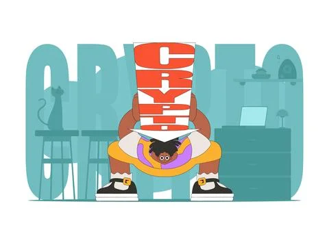 A man holds a falling cryptocurrency. funny character. Theme of interaction.. Stock Illustration