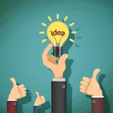Man holds in his hand light bulb with the word idea. Stock vecto 스톡 일러스트