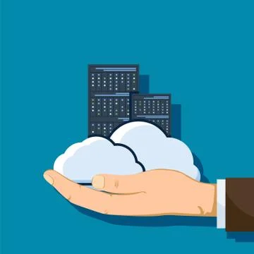 Man holds in his hands a server for data storage. Illustrazione stock