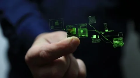 Man holds micro sd card with hologram interaction Stock Footage 57310358