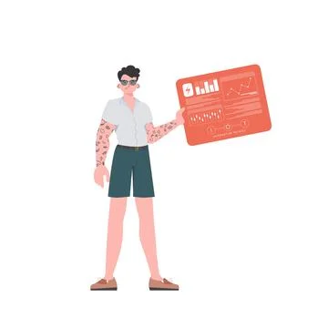 A man holds a panel with analyzers and indicators in his hands. IOT and autom Stock Illustration