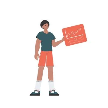 A man holds a panel with analyzers and indicators in his hands. IoT concept.  Stock Illustration