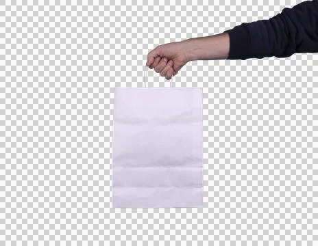 A man holds a paper bag Stock Photos