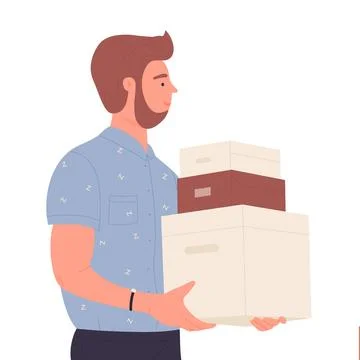 Man holds parcel boxes Illustrazione stock