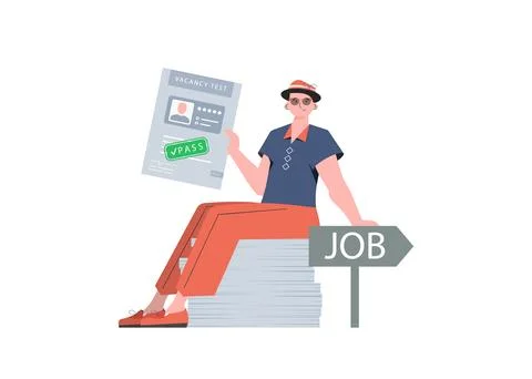 A man holds a passed test for a vacancy in his hands. The concept of findin.. Stock Illustration