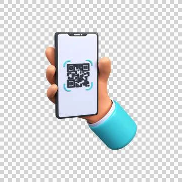 A man holds a phone with a QR code. 3d render Stock Illustration