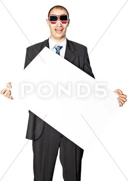 Man holds the poster. Stock Photos