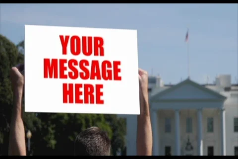 Man Holds Pre-Tracked Protest Sign Outside White House Stock After Effects