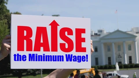 Man Holds Raise the Minimum Wage Sign in Front of White House Stock Footage 112632027