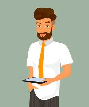 Man holds a tablet pc in his hand Stock Illustration