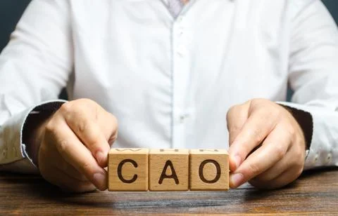 Man holds the word CAO in hands. Chief Accounting Officer. Vacancy and duti.. Stock Photos