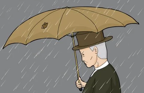 Man with Hole in Umbrella Stock Illustration
