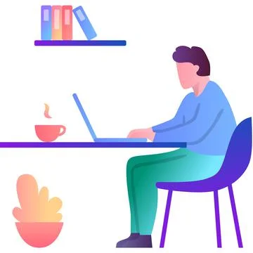 Man at home office workplace vector icon Stock Illustration