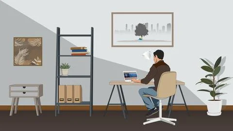 Man at Home Workspace Stock Illustration