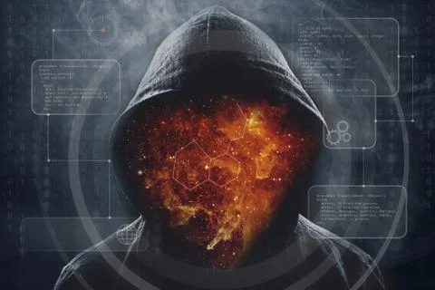 Man in a hood with space instead of a face Foto stock
