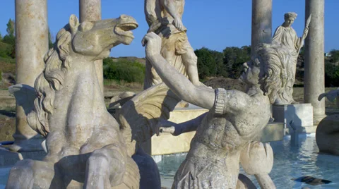 Man & Horse Statue at Trevi Fountain Replica Stock Footage