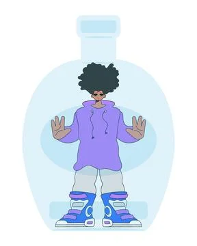 A man is a hostage inside a bottle. Dependence on alcohol. Stock Illustration