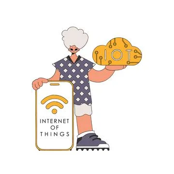 Man hosting server for cloud storage and IoT. Illustrazione stock