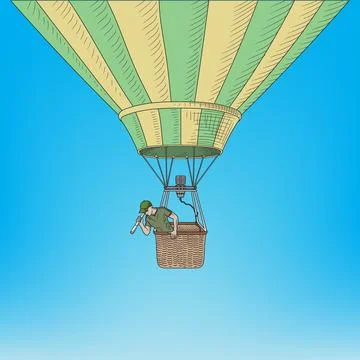 Man in a hot air balloon Stock Illustration