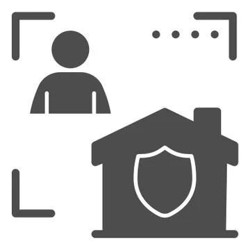 Man with house in frame and security emblem solid icon, smart home symbol Stock Illustration