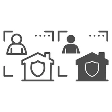 Man with house in frame and security emblem line and solid icon, smart home イラスト素材