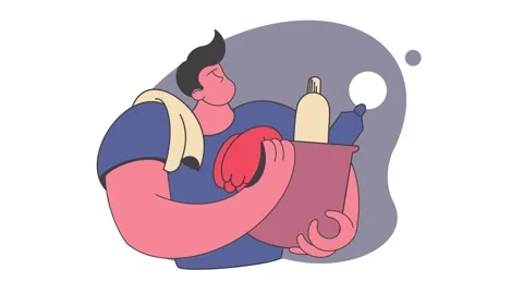 Man with household items cleas a window animation. Stock Footage 320239229