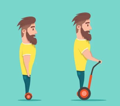Man on hoverboard. Cartoon vector illustration Stock Illustration