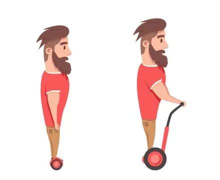 Man on hoverboard. Cartoon vector illustration Stock Illustration
