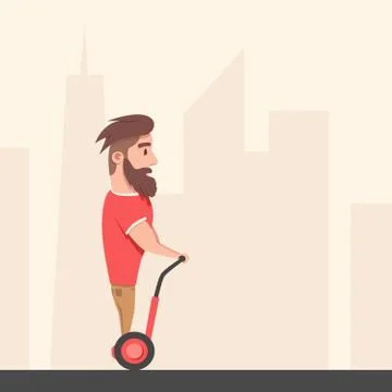 Man on hoverboard. Cartoon vector illustration Stock Illustration