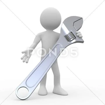 Man with a huge adjustable spanner 2 Stock Illustration