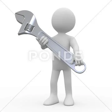 Man with a huge adjustable spanner Stock Illustration