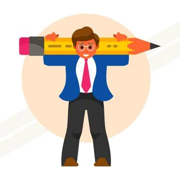 Man-with-a-huge-pencil Stock Illustration
