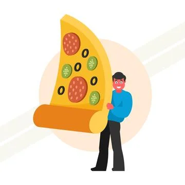 Man-with-huge-slice-of-pizza Stock Illustration