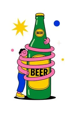 Man Hugging Beer Bottle Illustration Stock Illustration