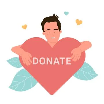 Man hugging big heart with donate word Stock Illustration