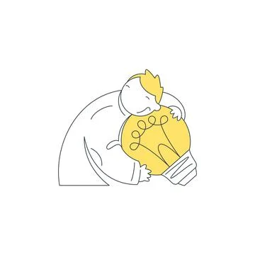 A Man Hugging A Big Light Bulb A Creative Idea Vector Illustration Stock Illustration