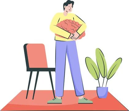 Man Hugging a Brain Illustration Stock Illustration