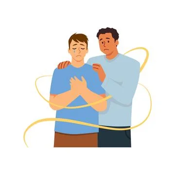 Man hugging crying depressed person, vector empathy and support mental health Stock Illustration