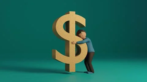 Man Hugging Dollar Sign Stock Illustration