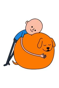 Man Hugging a Round Dog Stock Illustration