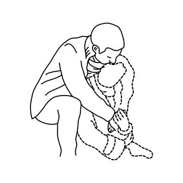 Man hugs his transparent dashed line grilfriend vector illustration sketch ha Stock Illustration